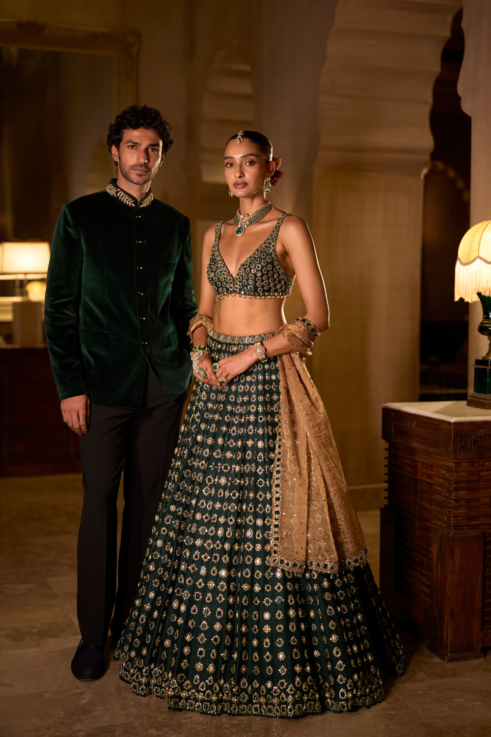 Emerald Stone Zardosi Lehenga
