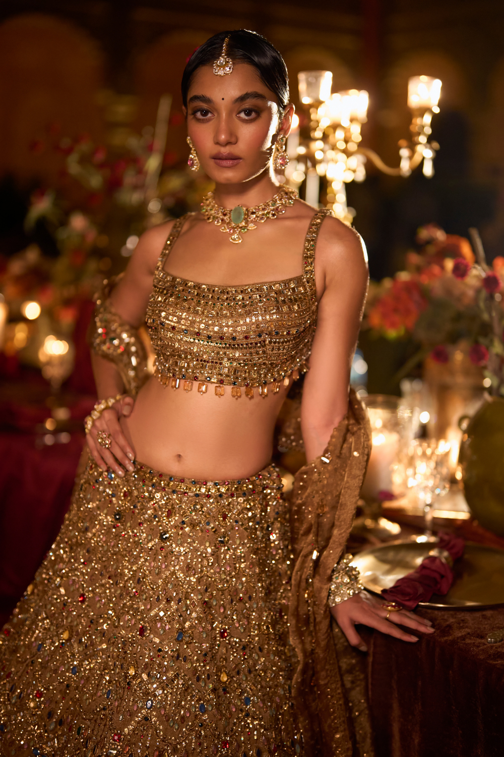 Antique Gold Scalloped Lehenga Set