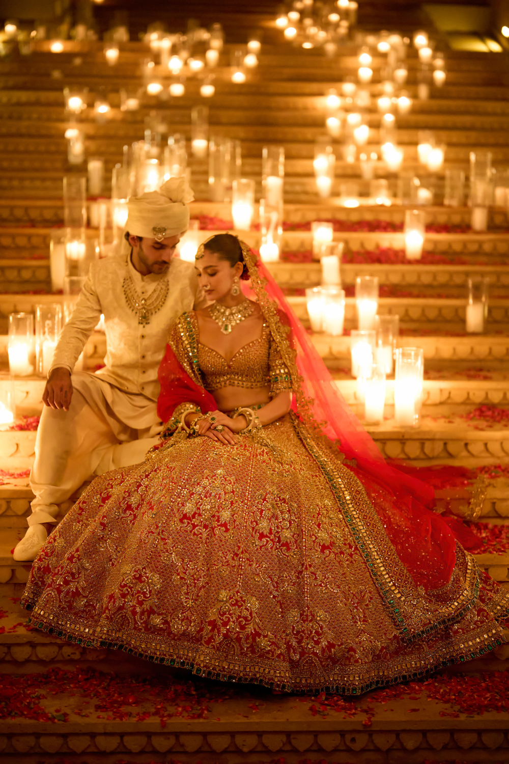 Red & Emerald Zardosi Lehenga Set
