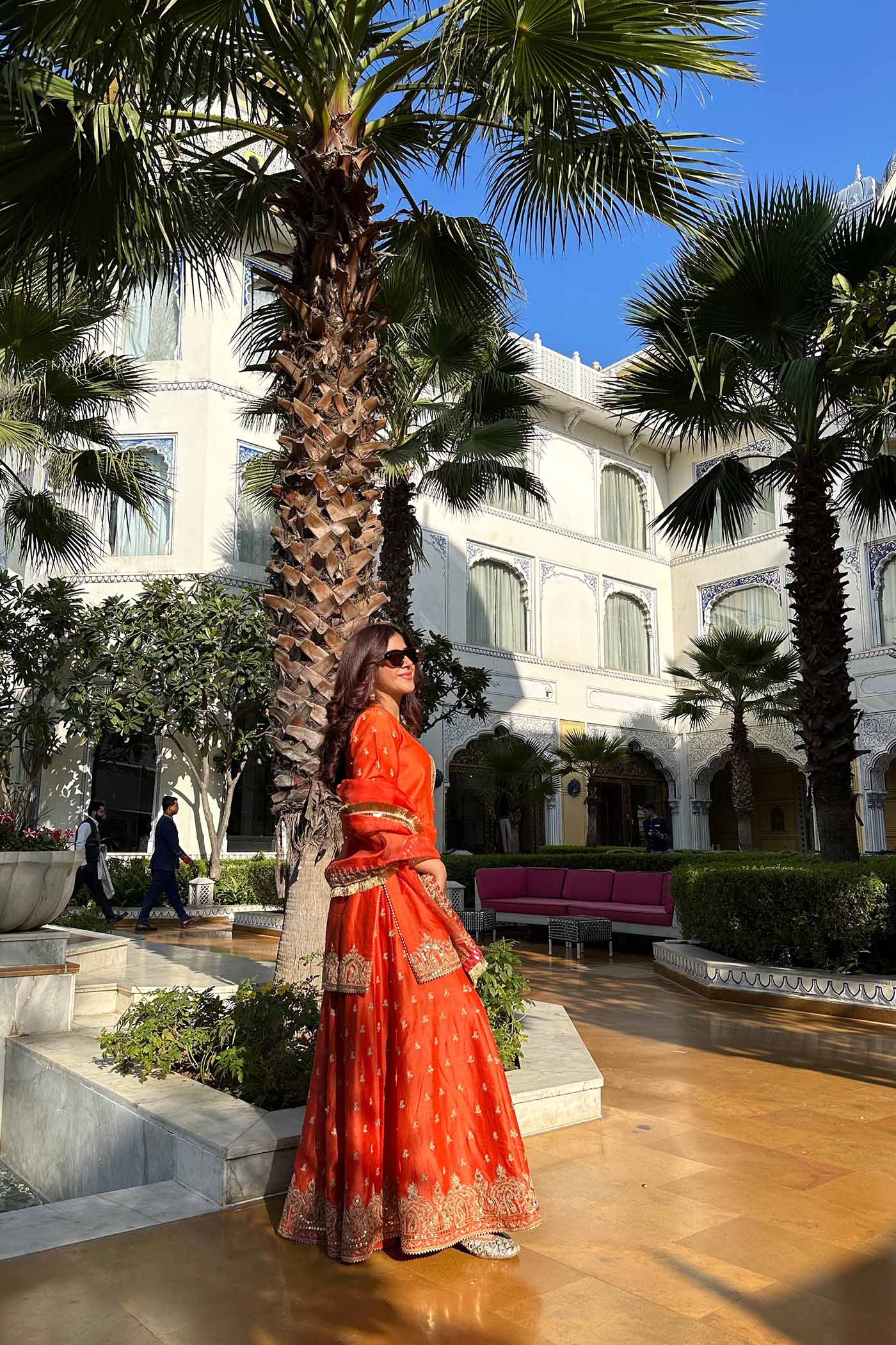 Devika Vinayek In Mishika - Burnt Orange Kurta With Sharara And Dupatta