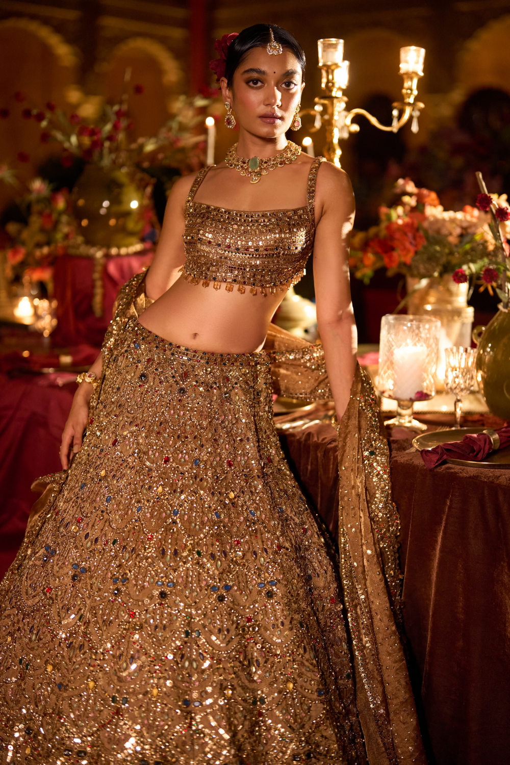 Antique Gold Scalloped Lehenga Set