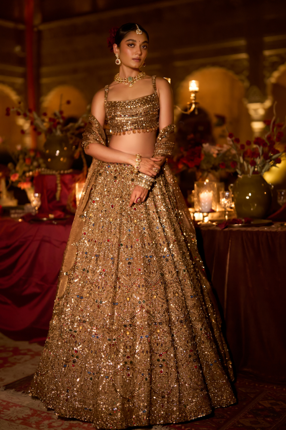 Antique Gold Scalloped Lehenga Set