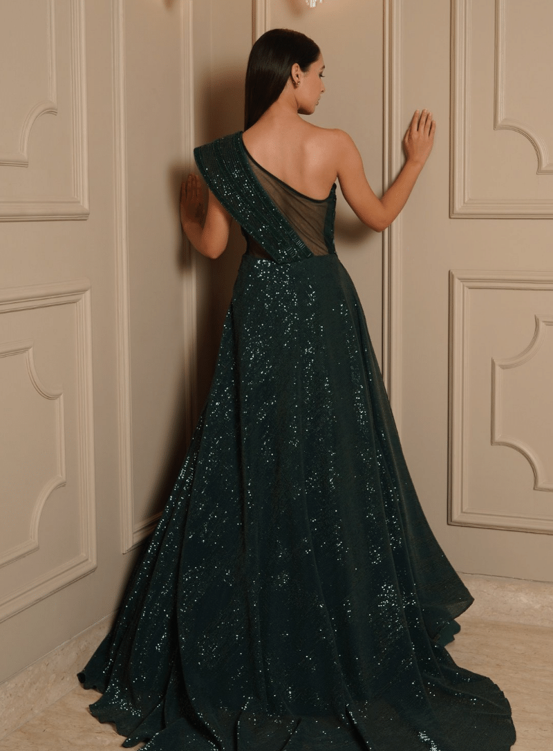 One Shoulder Crushed Sequin Gown