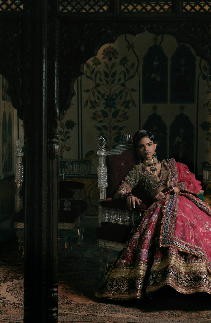 Rumba Red Raw Silk Lengha Set