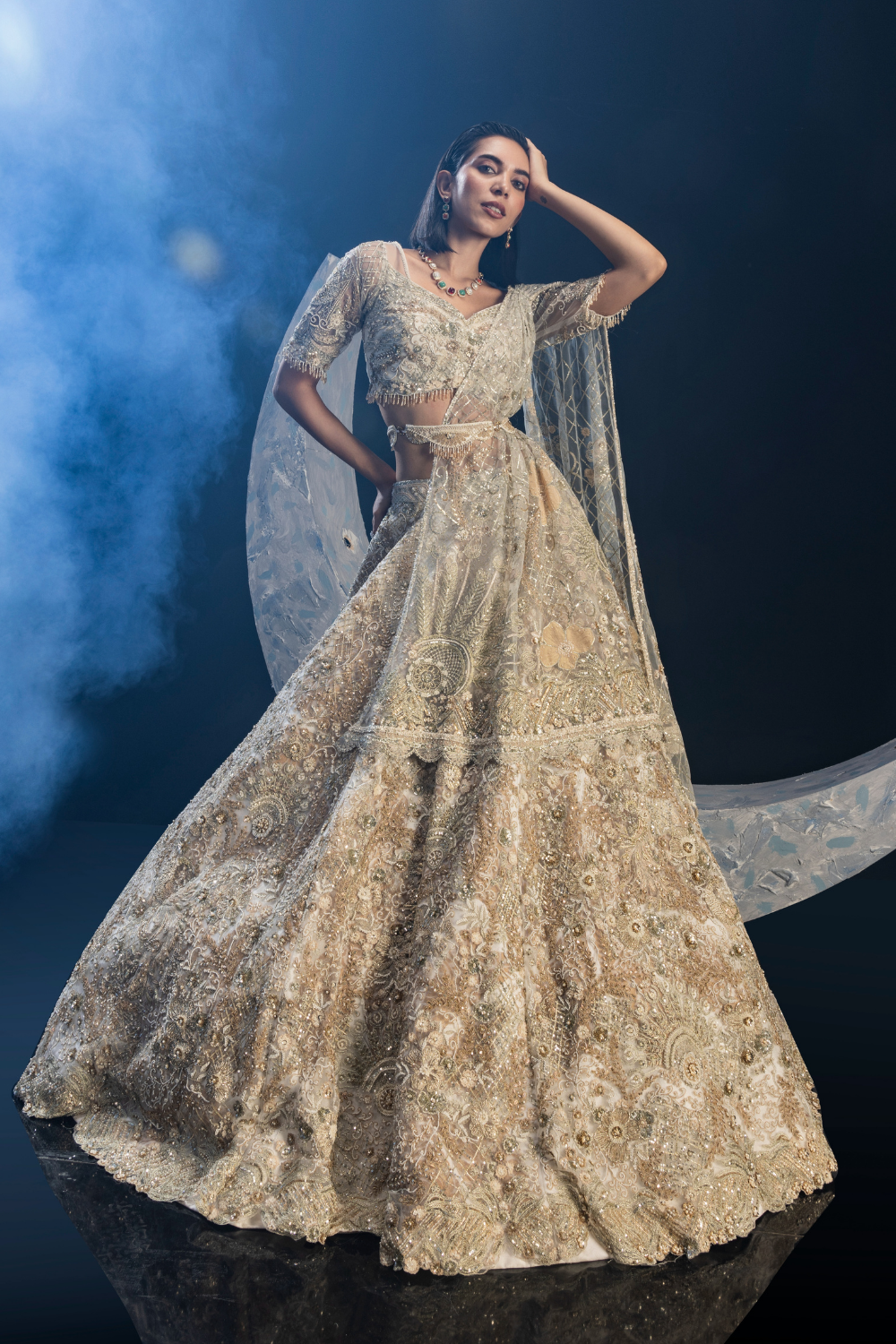 Antique White Swirl Lehenga