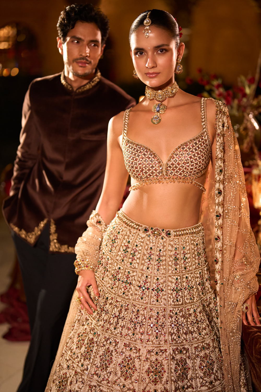 Ruby & Emerald Pearl Lehenga Set
