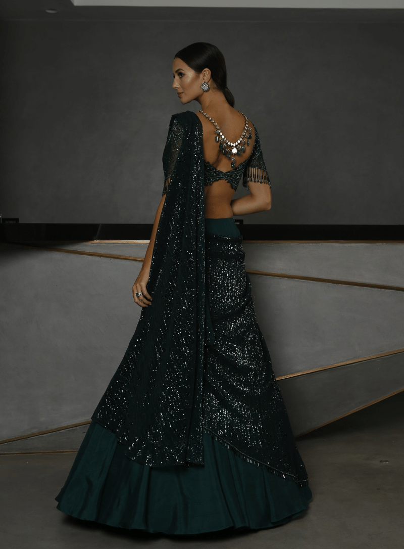 Crushed Sequin Embroided Satin Lehenga