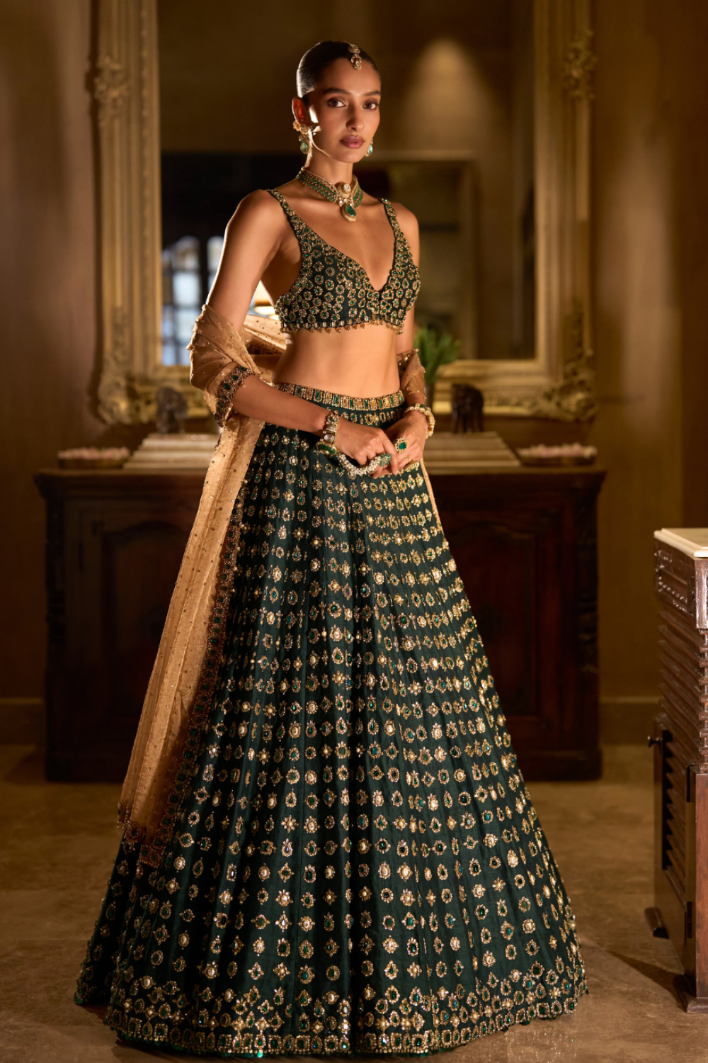 Emerald Stone Zardosi Lehenga