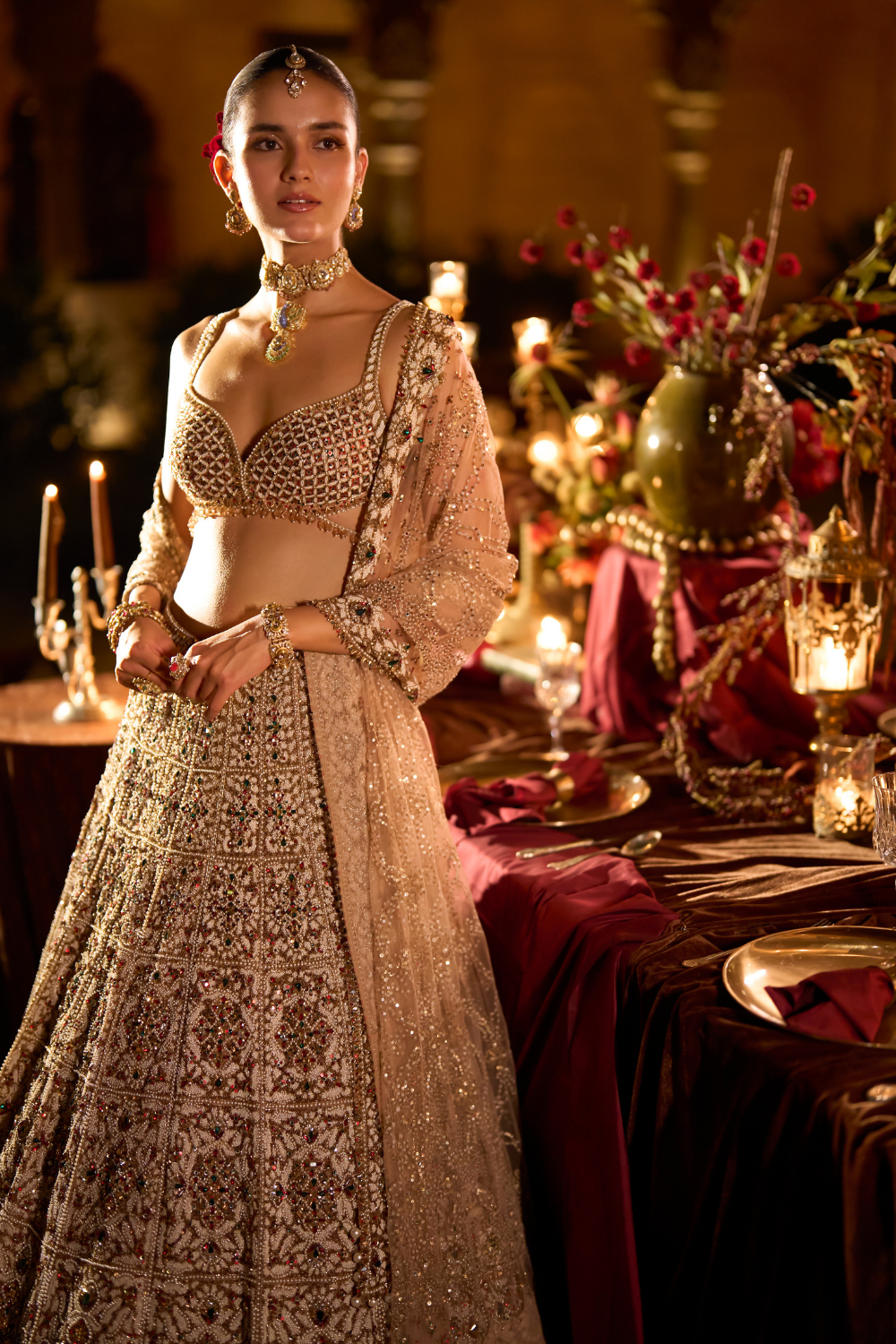 Ruby & Emerald Pearl Lehenga Set