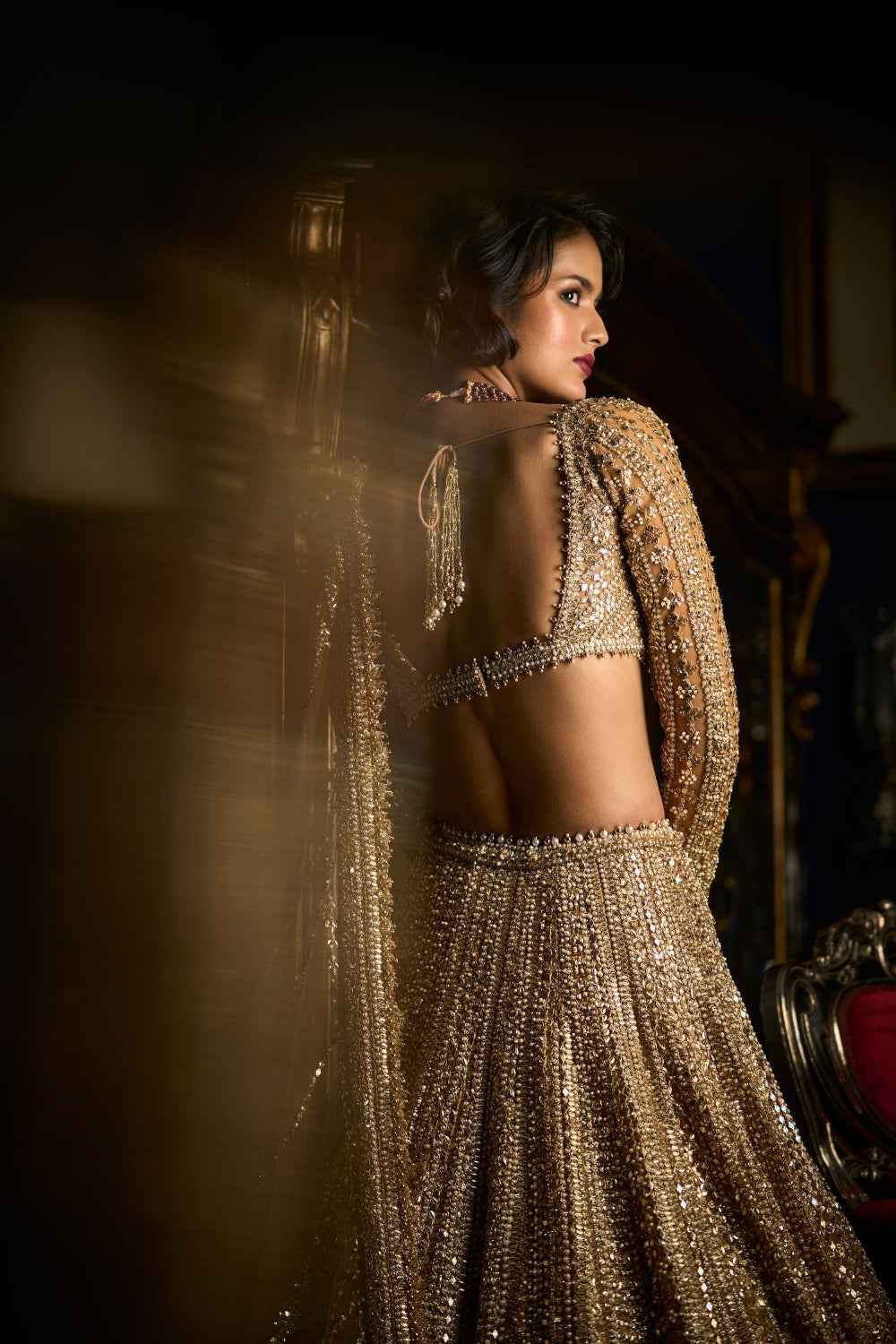 Gold Beaded Lehenga Set