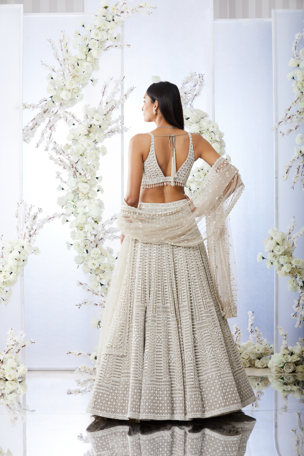 Rashimika Mandana In Grey Pearl Lehenga Set