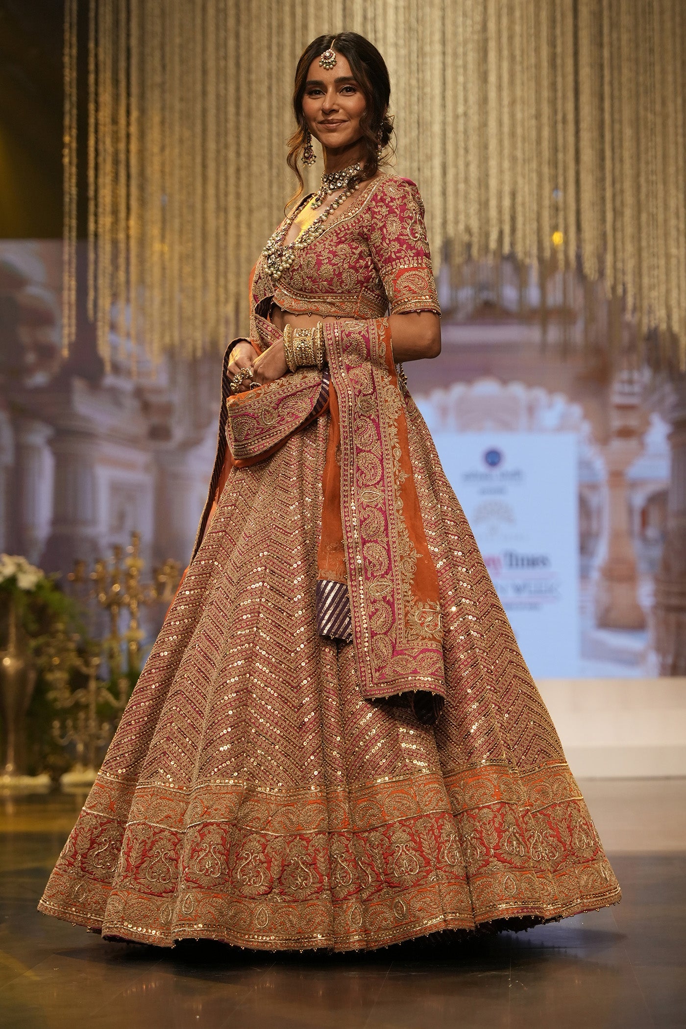 Anahira - Rani Hotpink Blouse With Lehenga And Dupatta