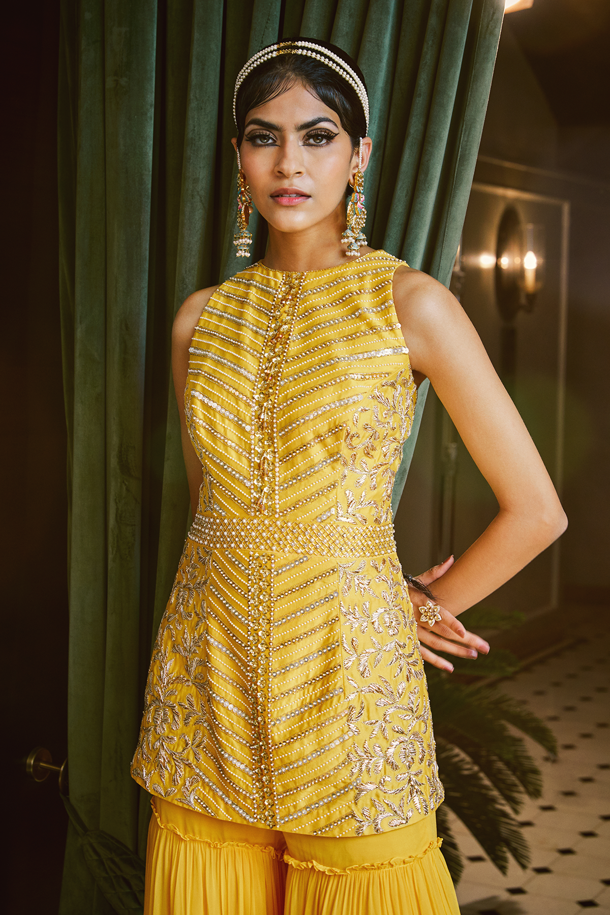 Mango Short Kurta And Tiered Sharara Pants With Dupatta Set