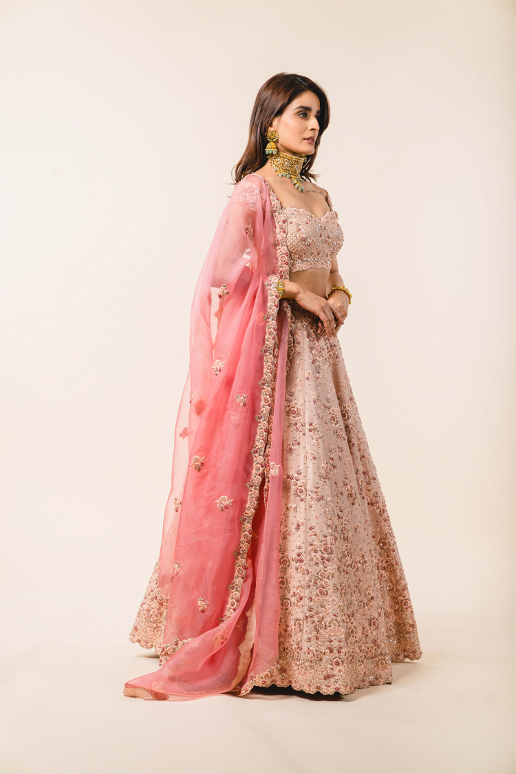 Nude Dupion Silk Lehenga Choli Set