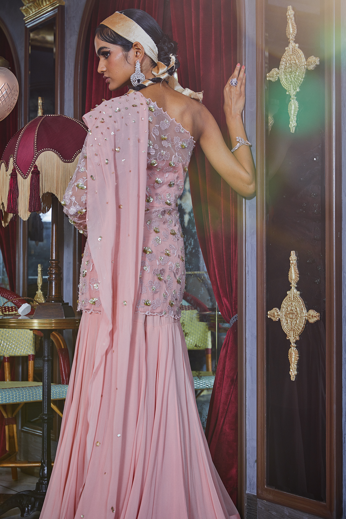 Pink One Shoulder Shirt With Mermaid Skirt Set