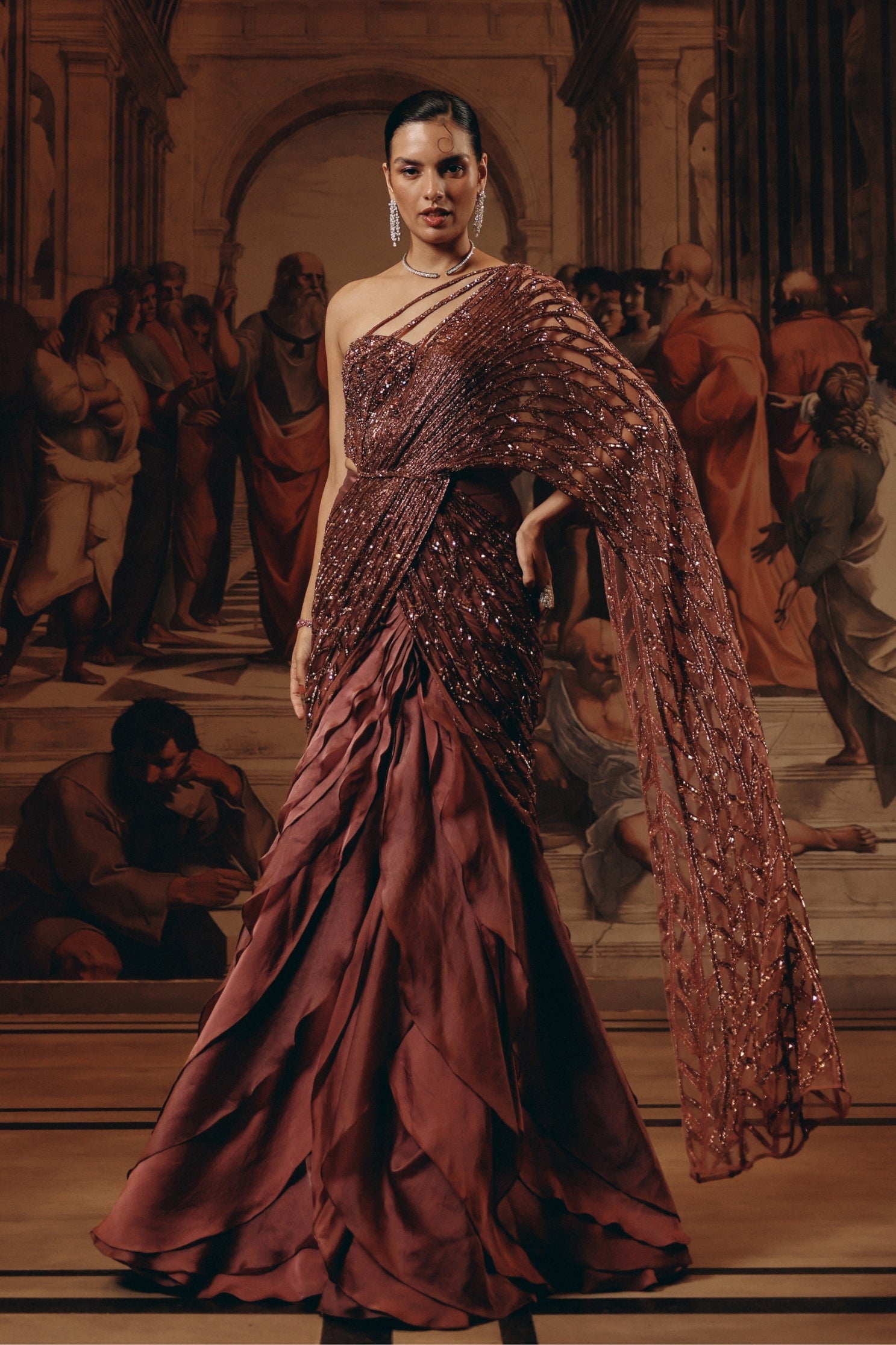 Garnet Ruffled Saree