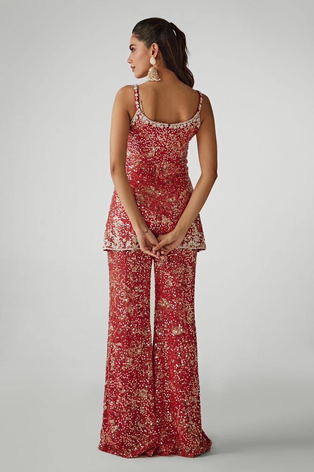 Red Printed Sequin Co-Ord Kurta Set