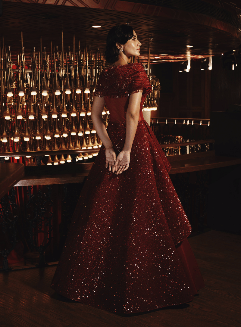 Satin Embroidered Peplum Gown