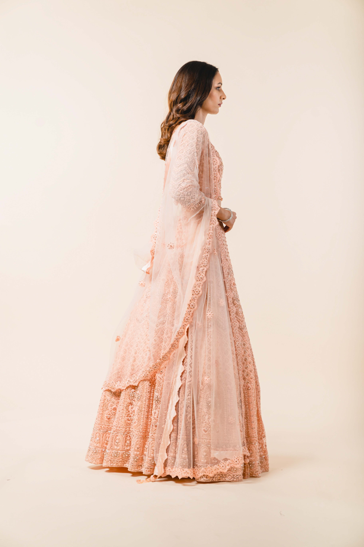 Soft Peach Tulle Lehenga Choli Set