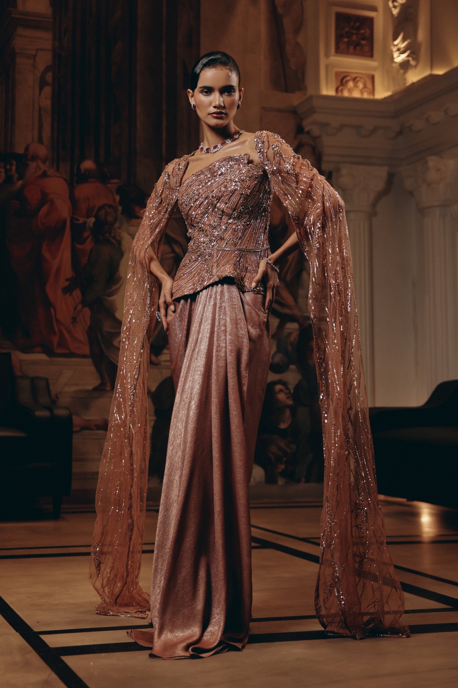 Rose Gold Cape Saree