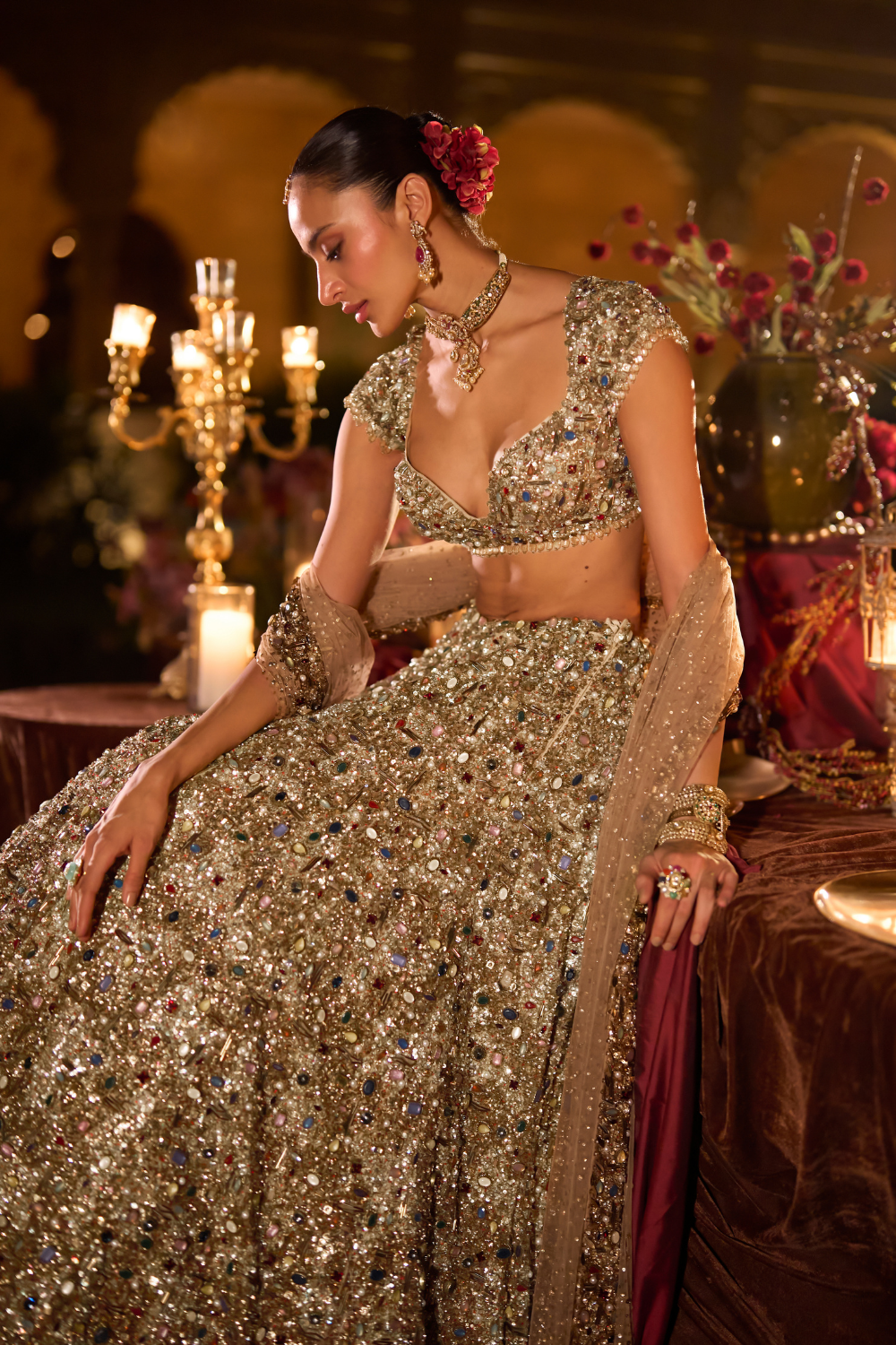 Antique Gold Jeweled Lehenga Set
