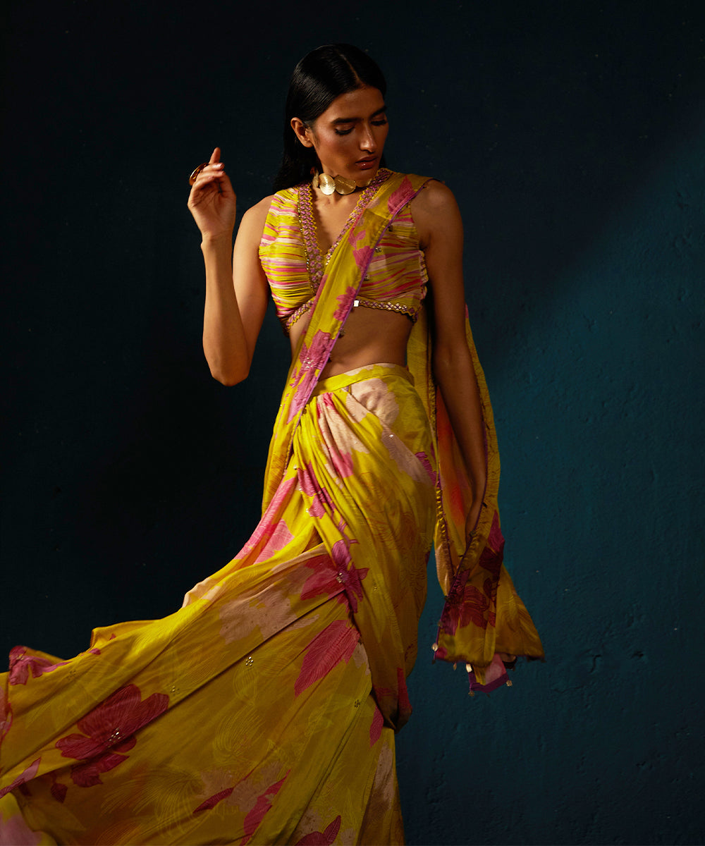 Yellow Predrape Saree