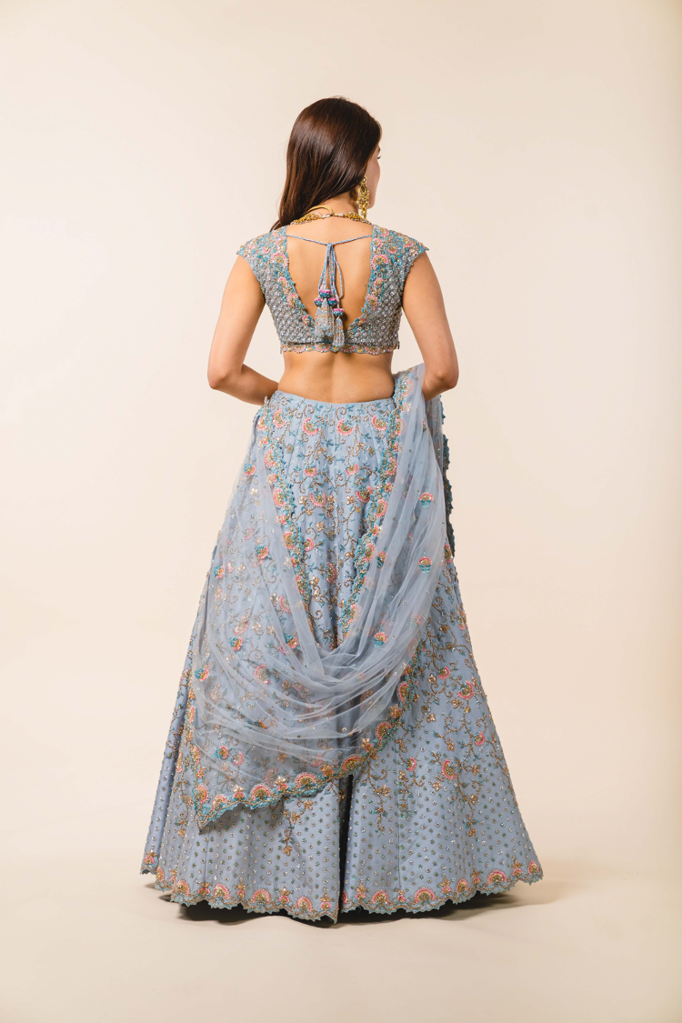 Powder Blue Dupion Lehenga Choli Set