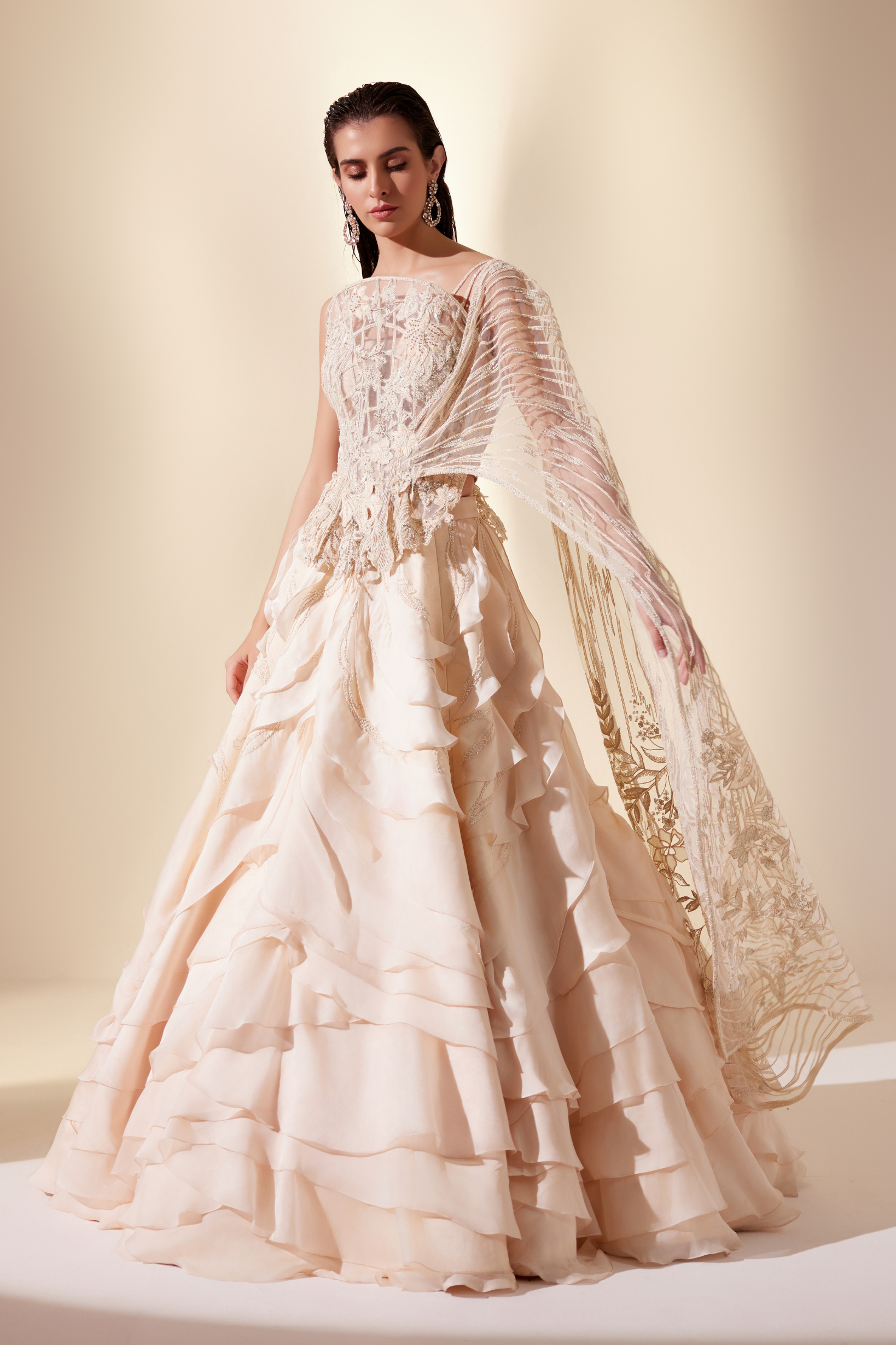 Lunar Gleam Lehenga Set (Ivory Skirt)