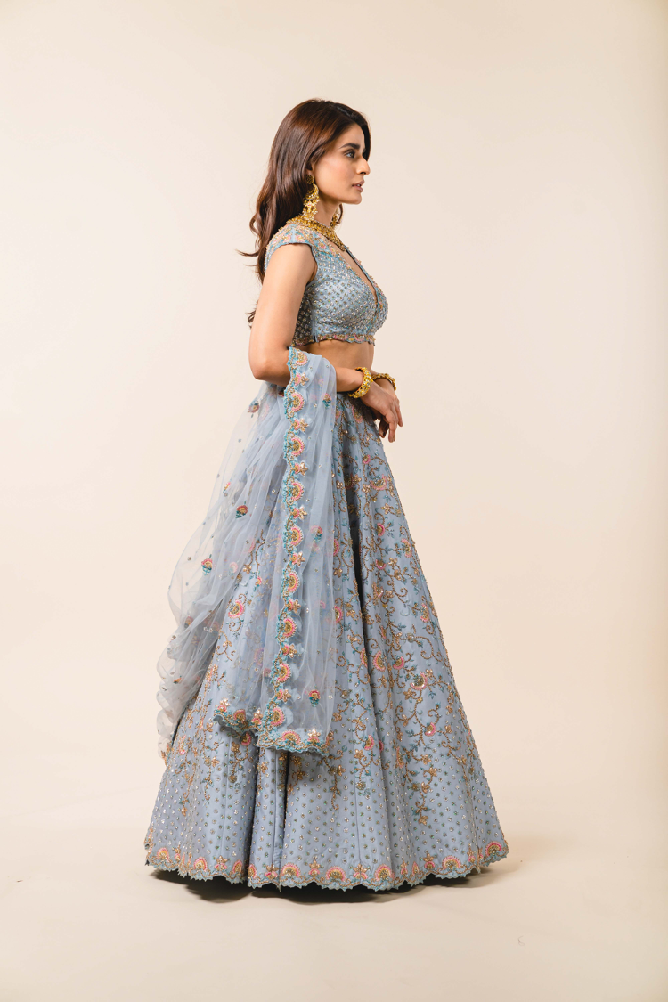 Powder Blue Dupion Lehenga Choli Set