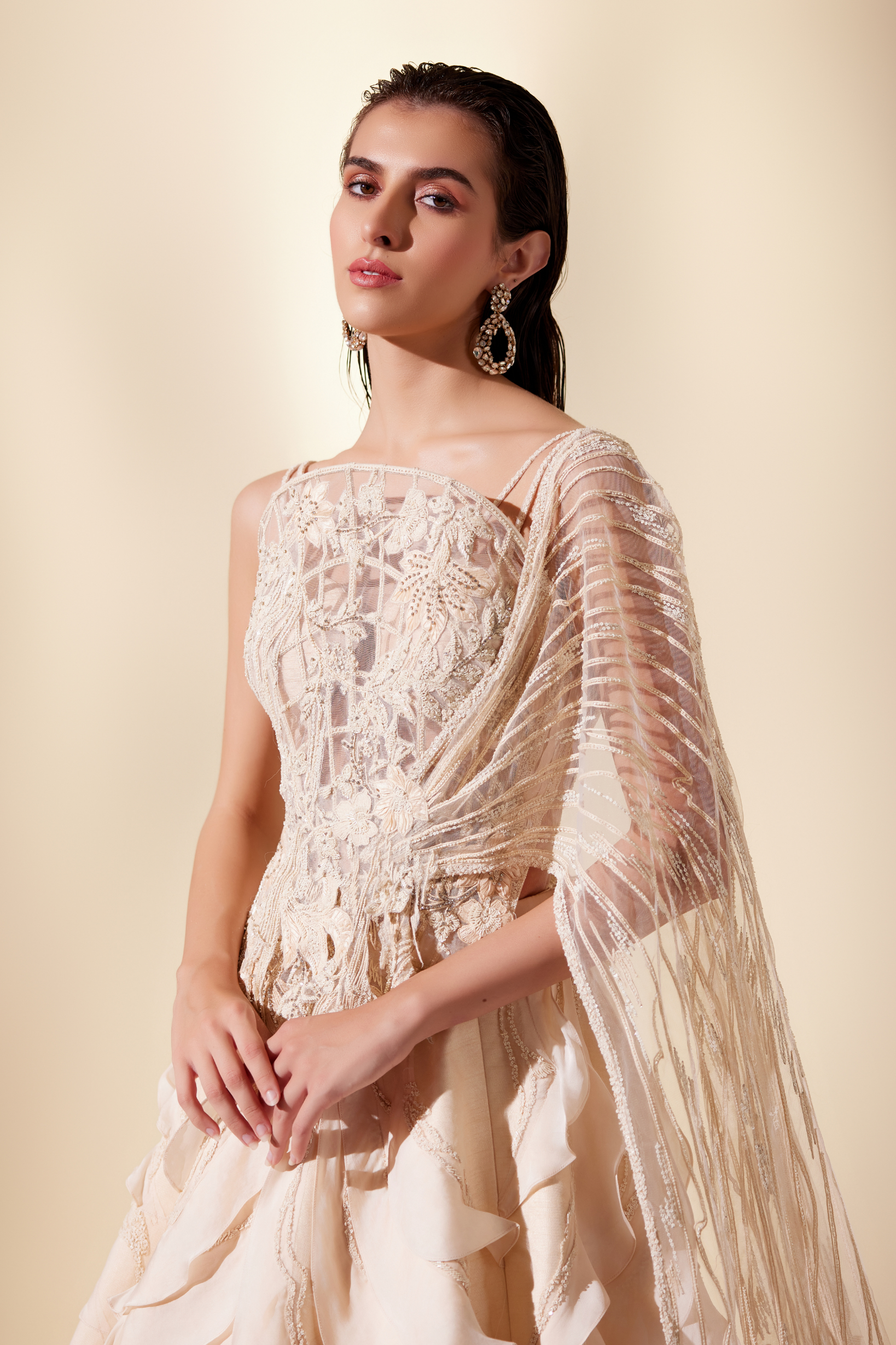 Lunar Gleam Lehenga Set (Ivory Skirt)