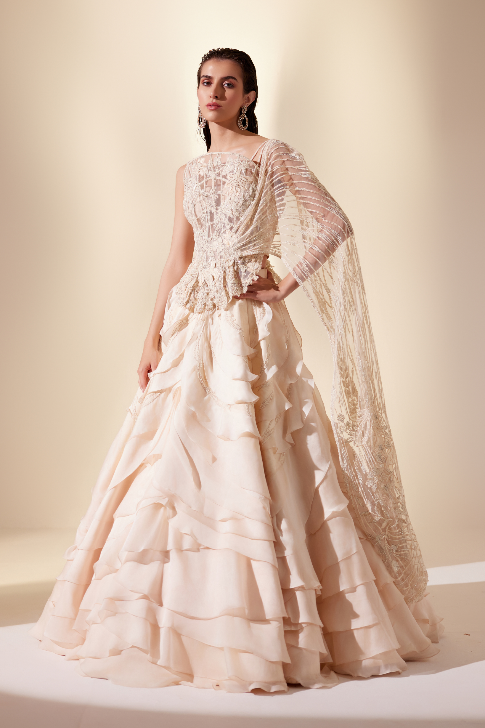 Lunar Gleam Lehenga Set (Ivory Skirt)