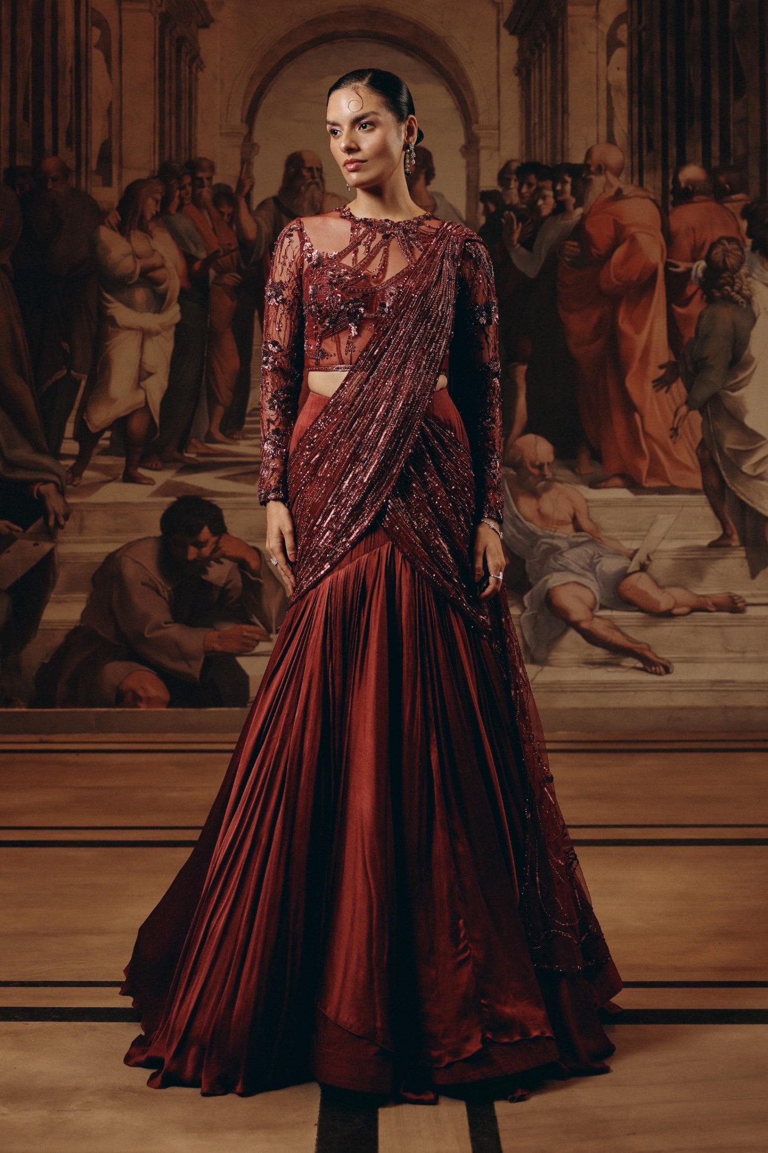 Imperial Garnet Drape Saree
