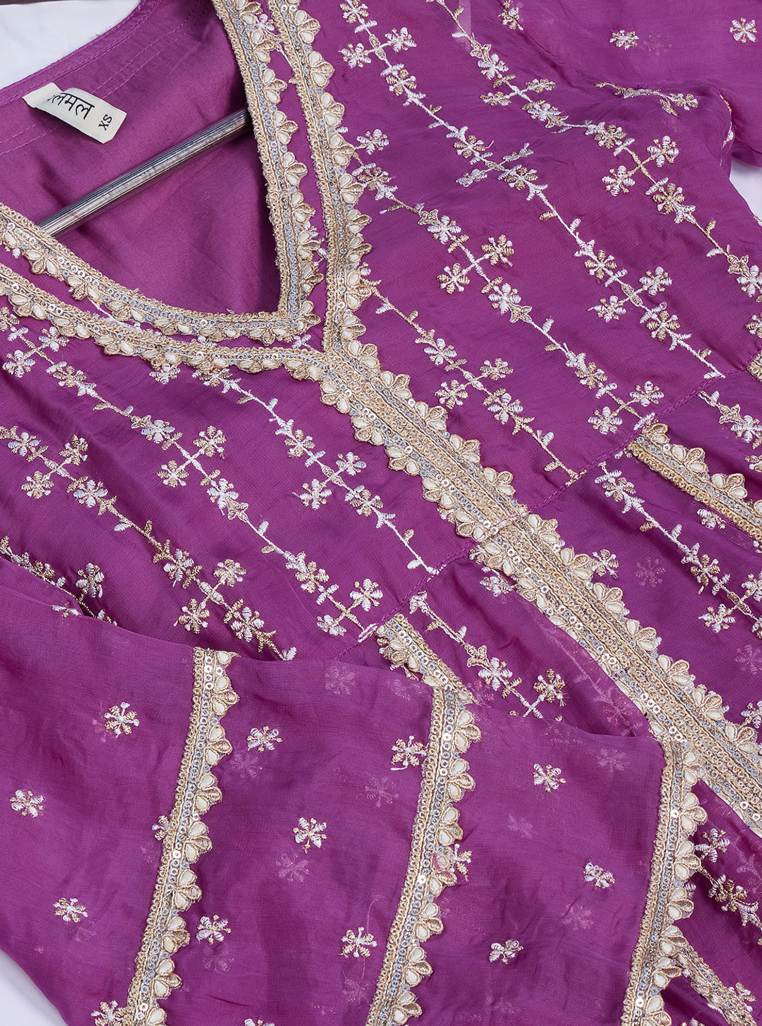 Mulmul Organza Simhi Anarkali Lilac Kurta With Mulmul Pima Simhi Lilac Pant