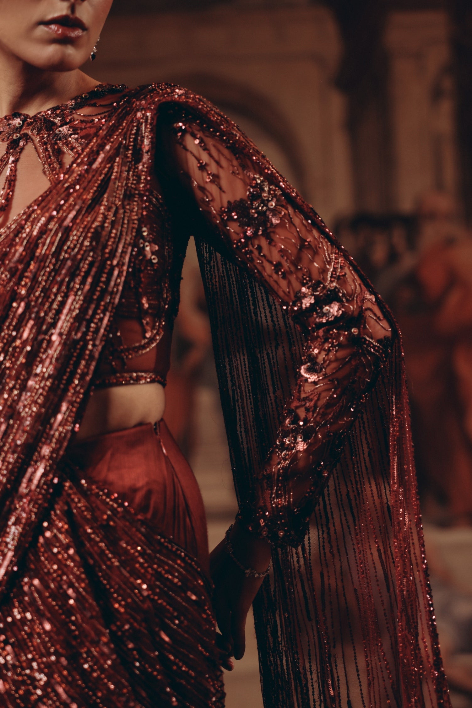Imperial Garnet Drape Saree