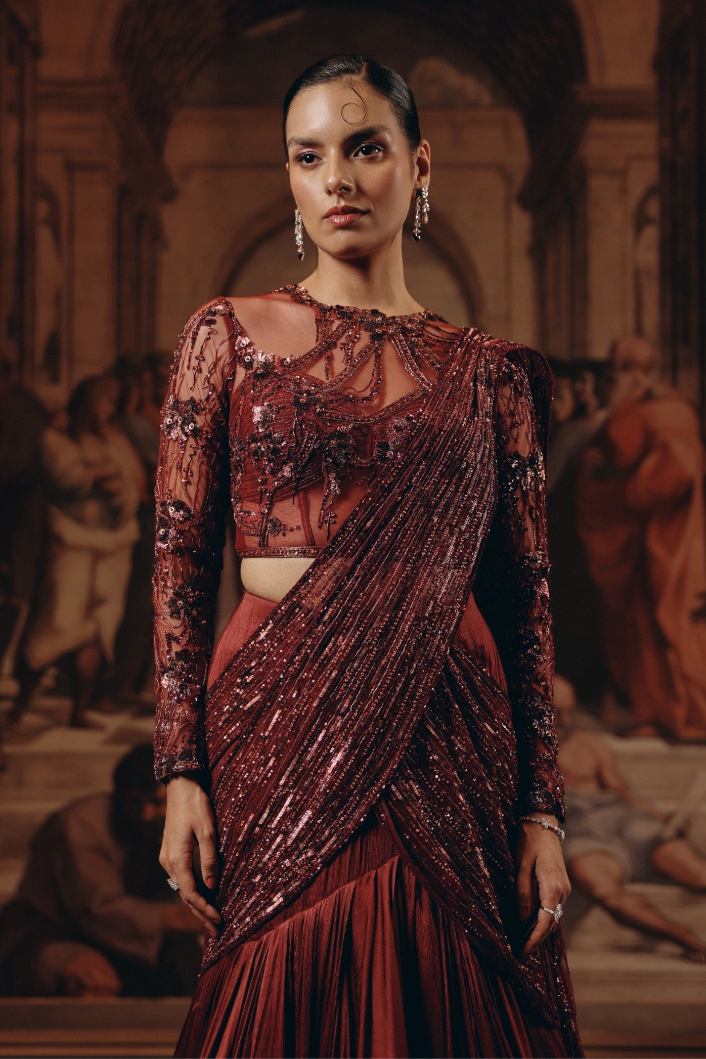 Imperial Garnet Drape Saree