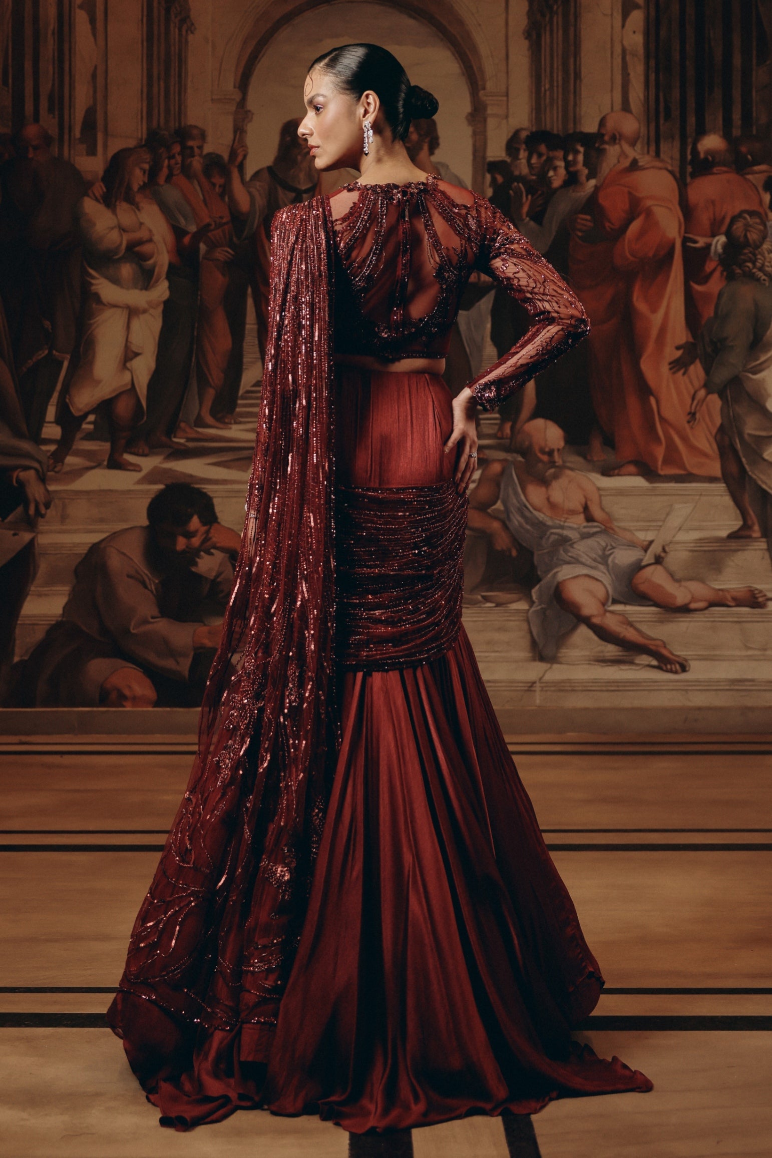 Imperial Garnet Drape Saree
