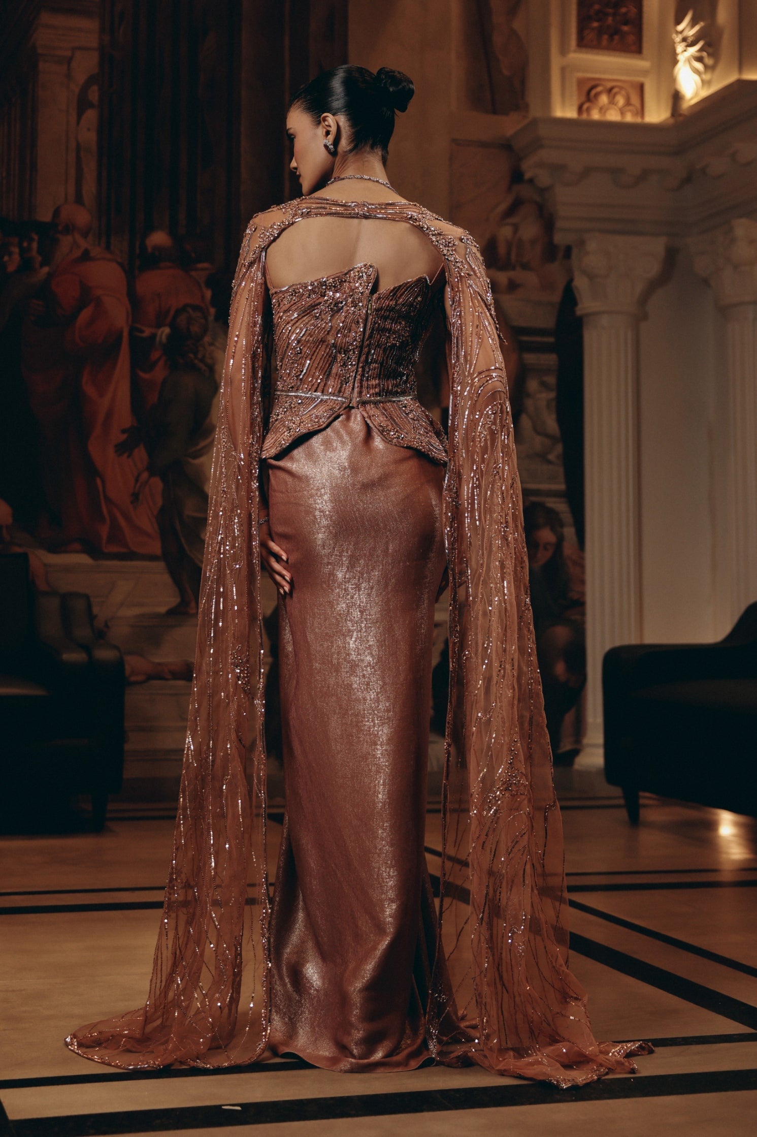 Rose Gold Cape Saree