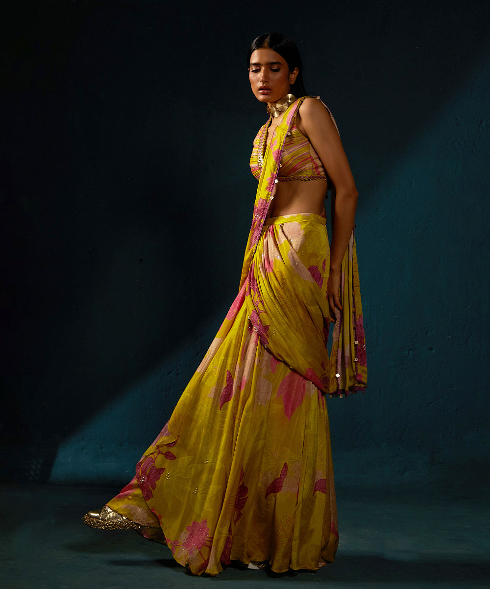 Yellow Predrape Saree