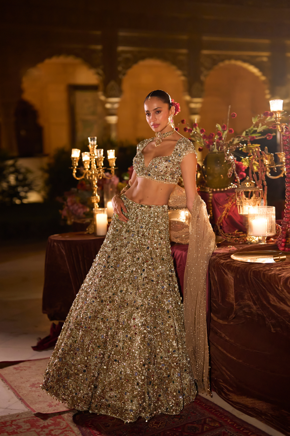 Antique Gold Jeweled Lehenga Set