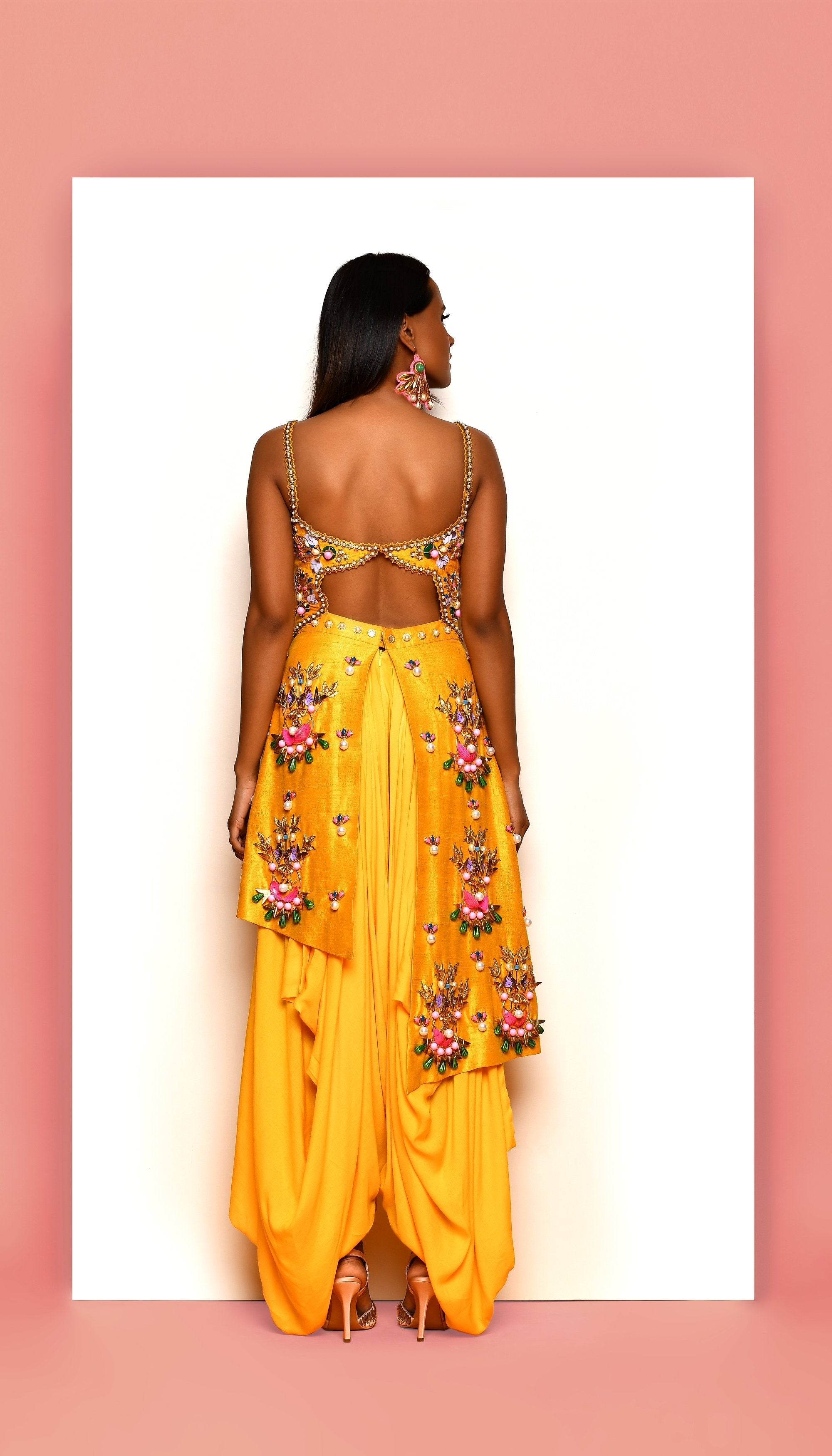 Mindy Kaling - Mustard Yellow Embellished Dhoti Jumpsuit