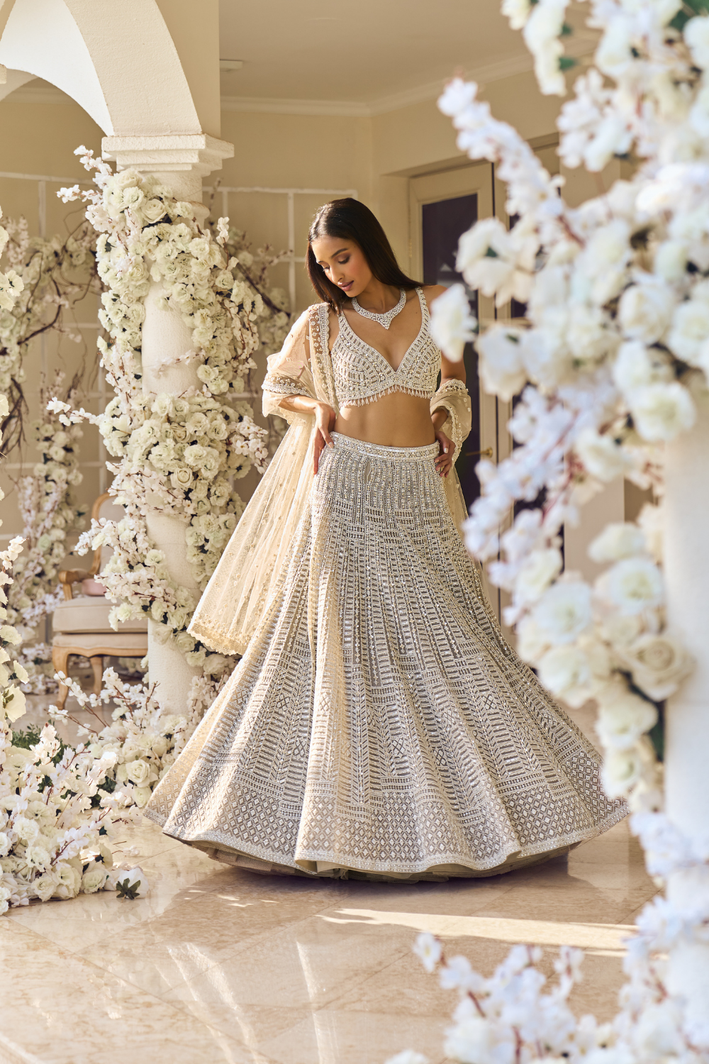 Rashimika Mandana In Grey Pearl Lehenga Set