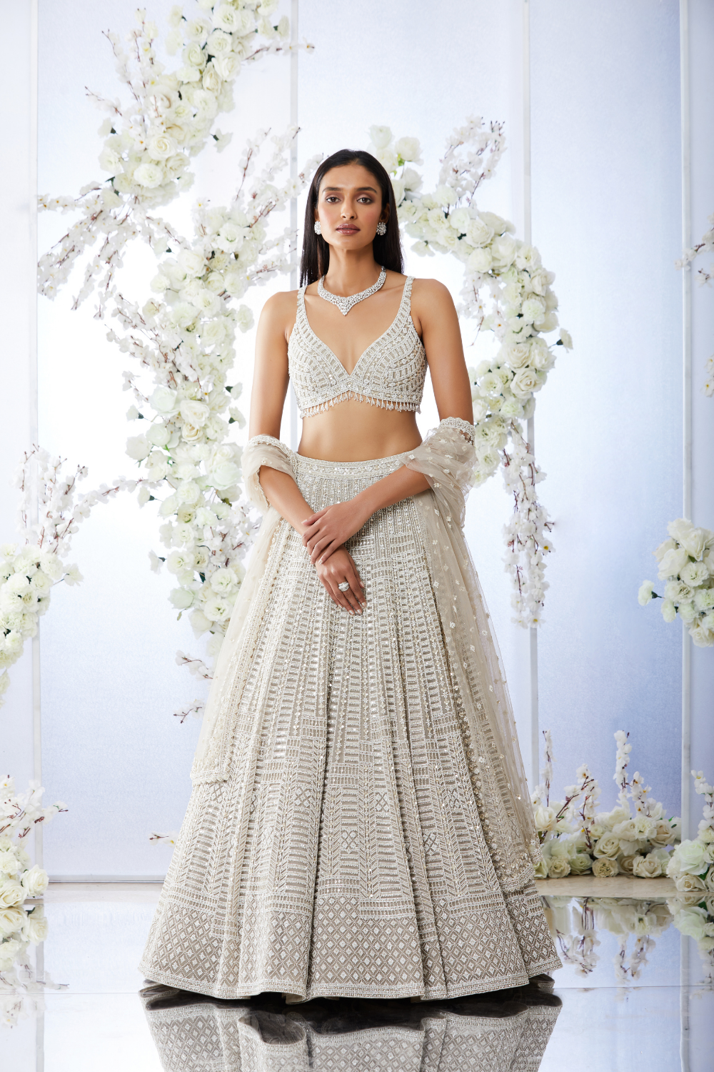 Rashimika Mandana In Grey Pearl Lehenga Set