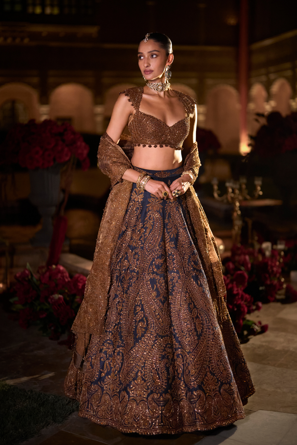 Navy Blue Paisley Lehenga Set