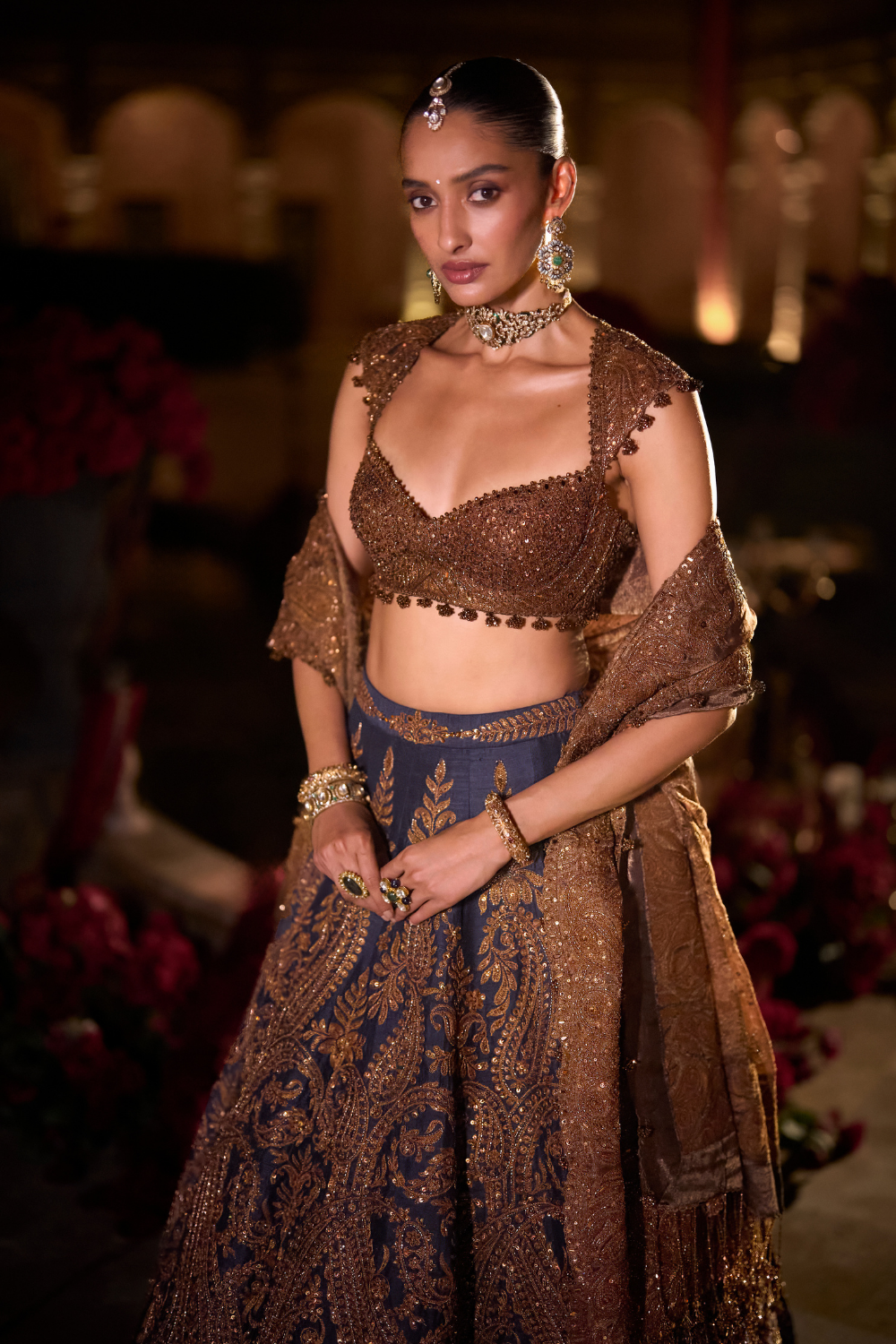 Navy Blue Paisley Lehenga Set