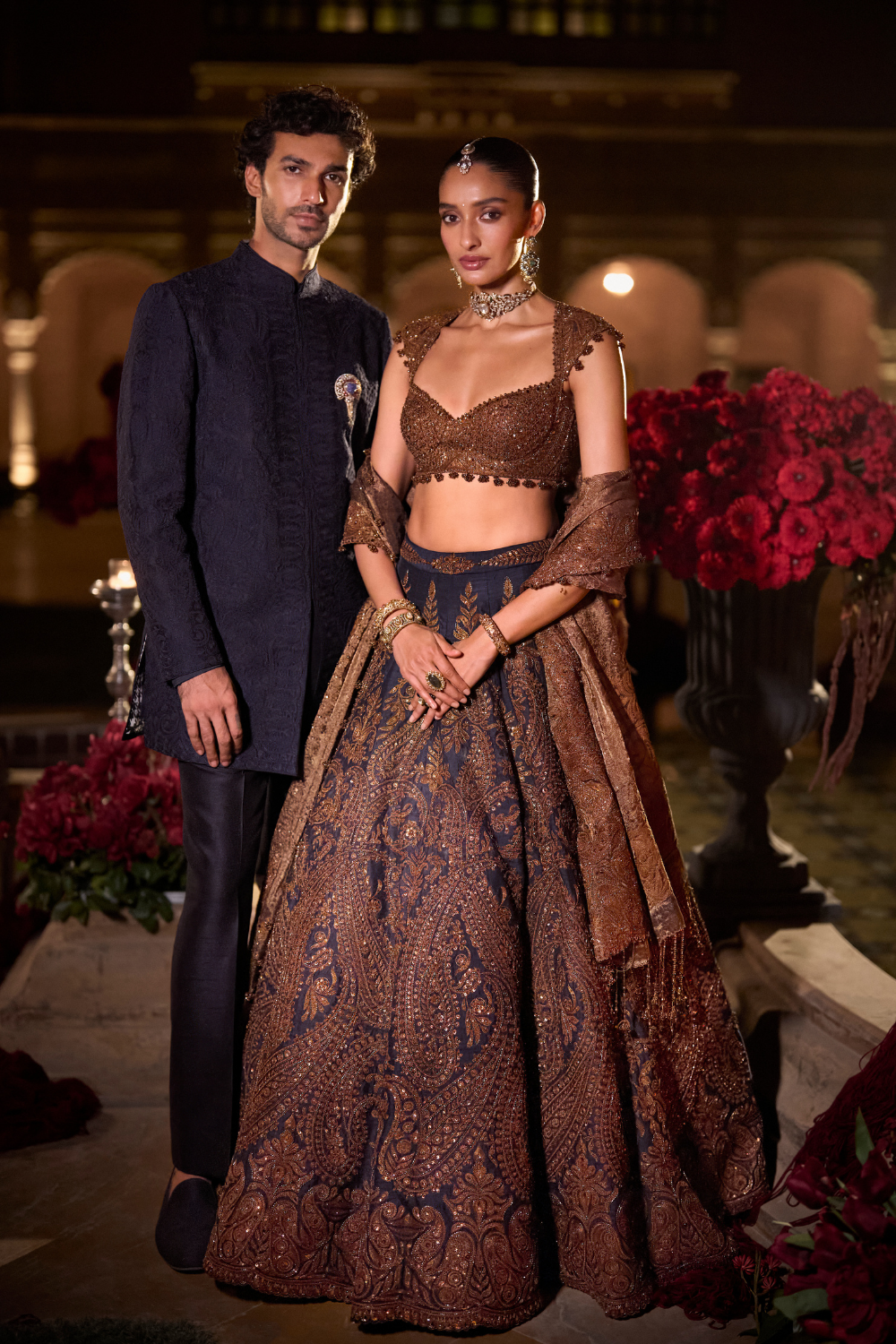 Navy Blue Paisley Lehenga Set