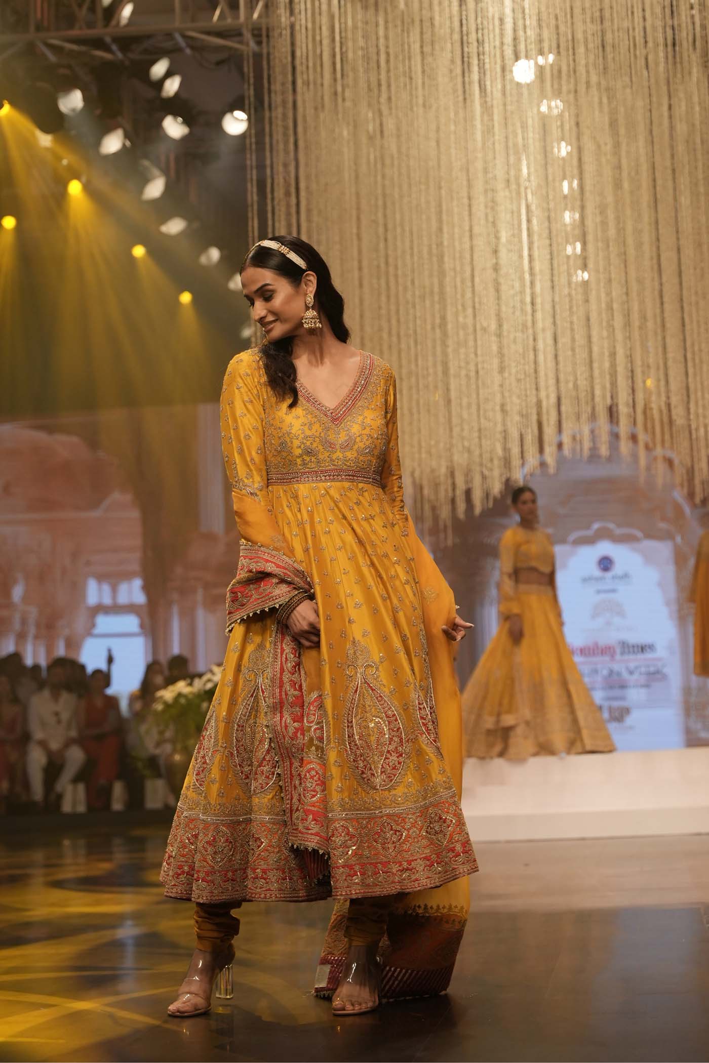 Shazia - Heirloom Mustard Anarkaali With Chooridaar