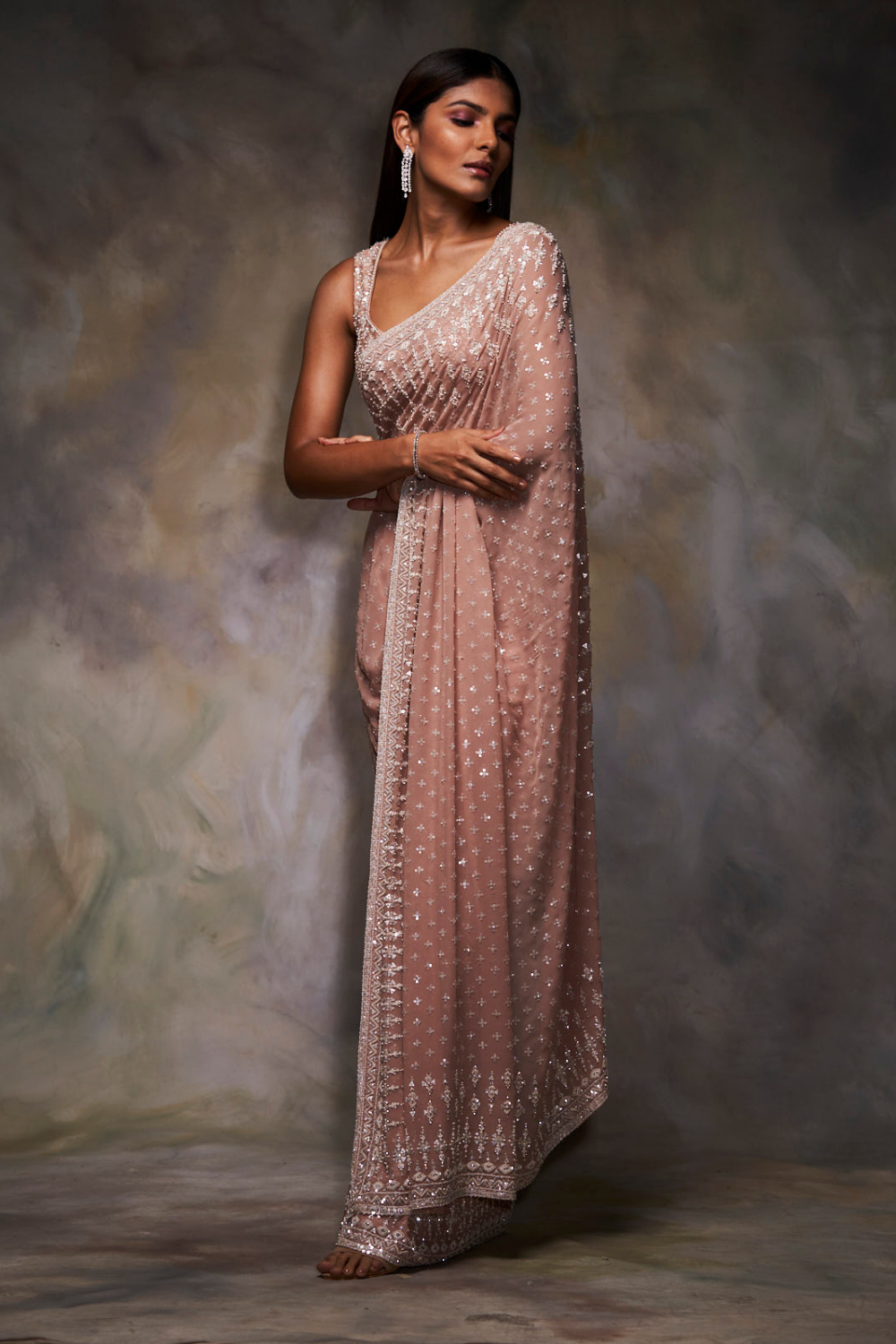 Peach Sequin Saree