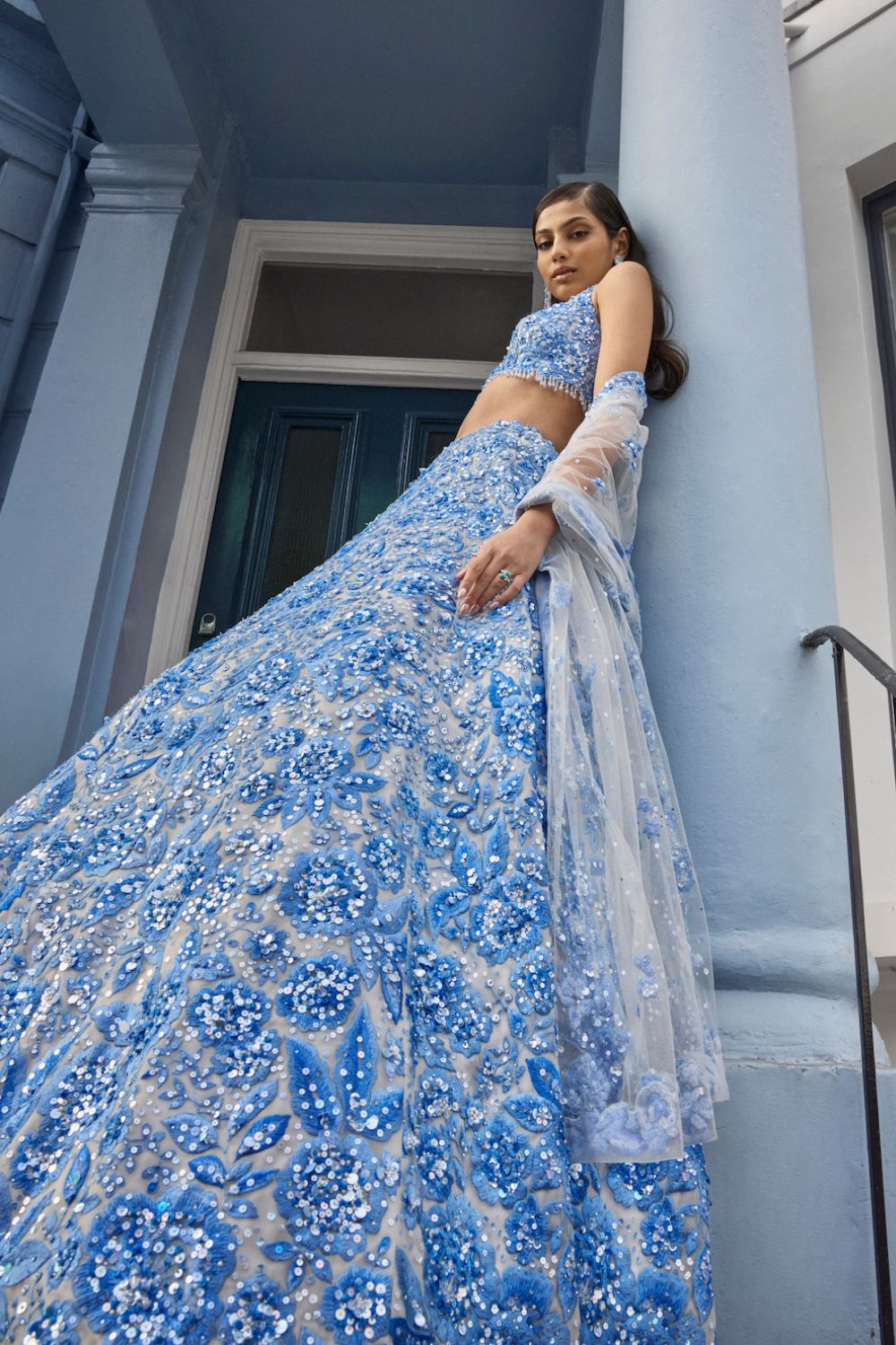 Sara Tendulkar In Powder Blue Floral Lehenga Set