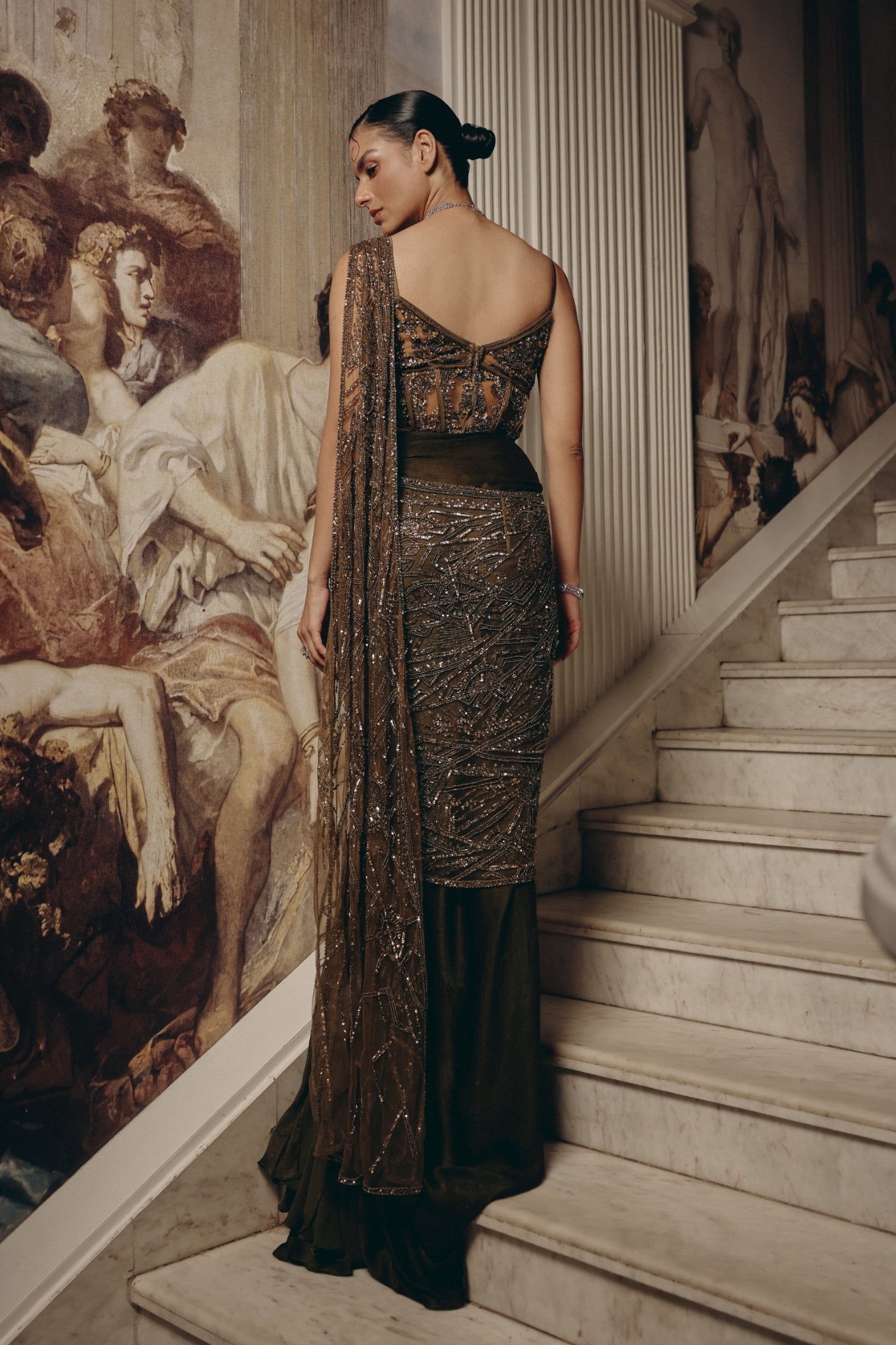 Enchanted Olive Drape Saree