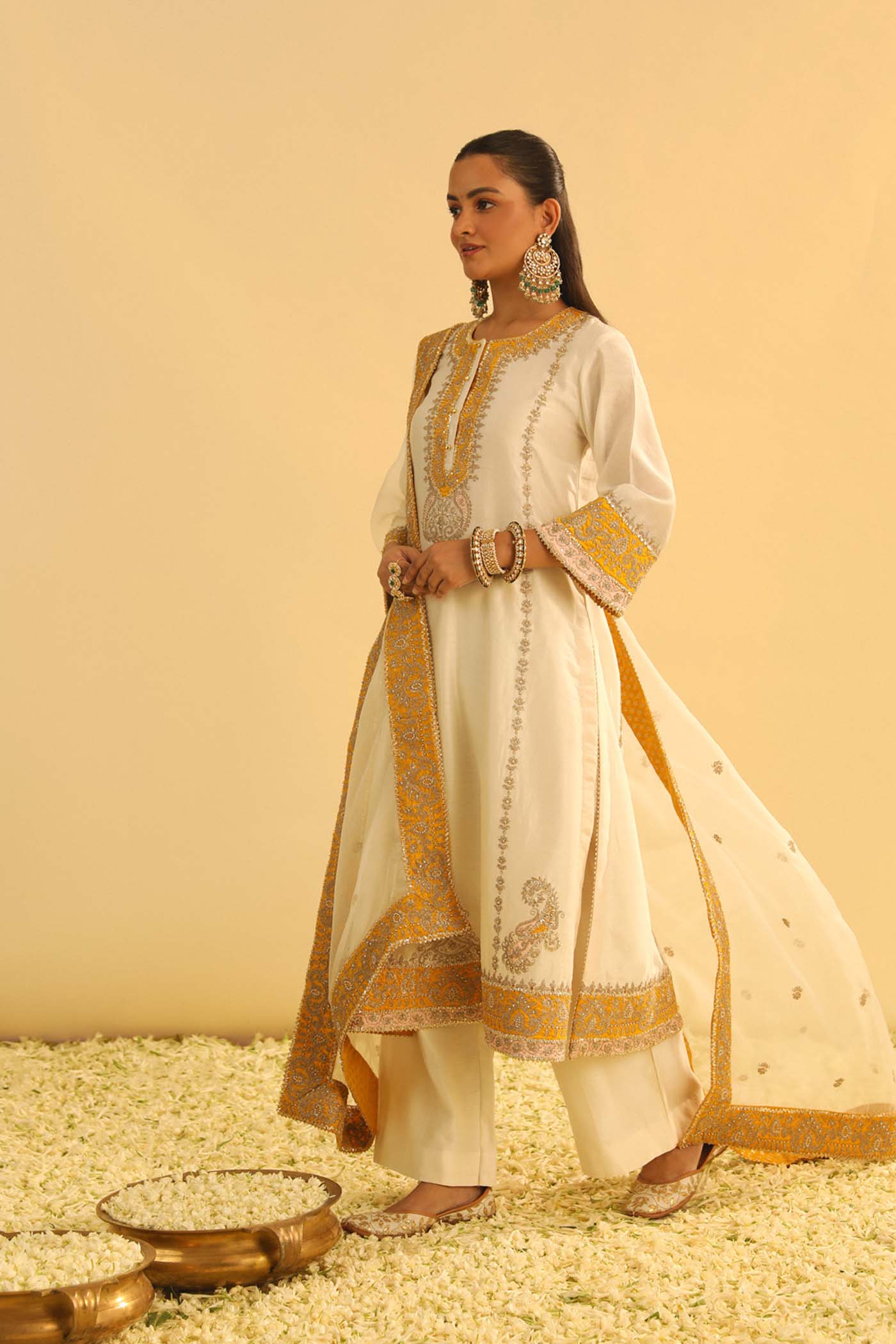 Upasana Ghai In Asmira - Daisy Ivory Long Kurta With Palazzo & Dupatta